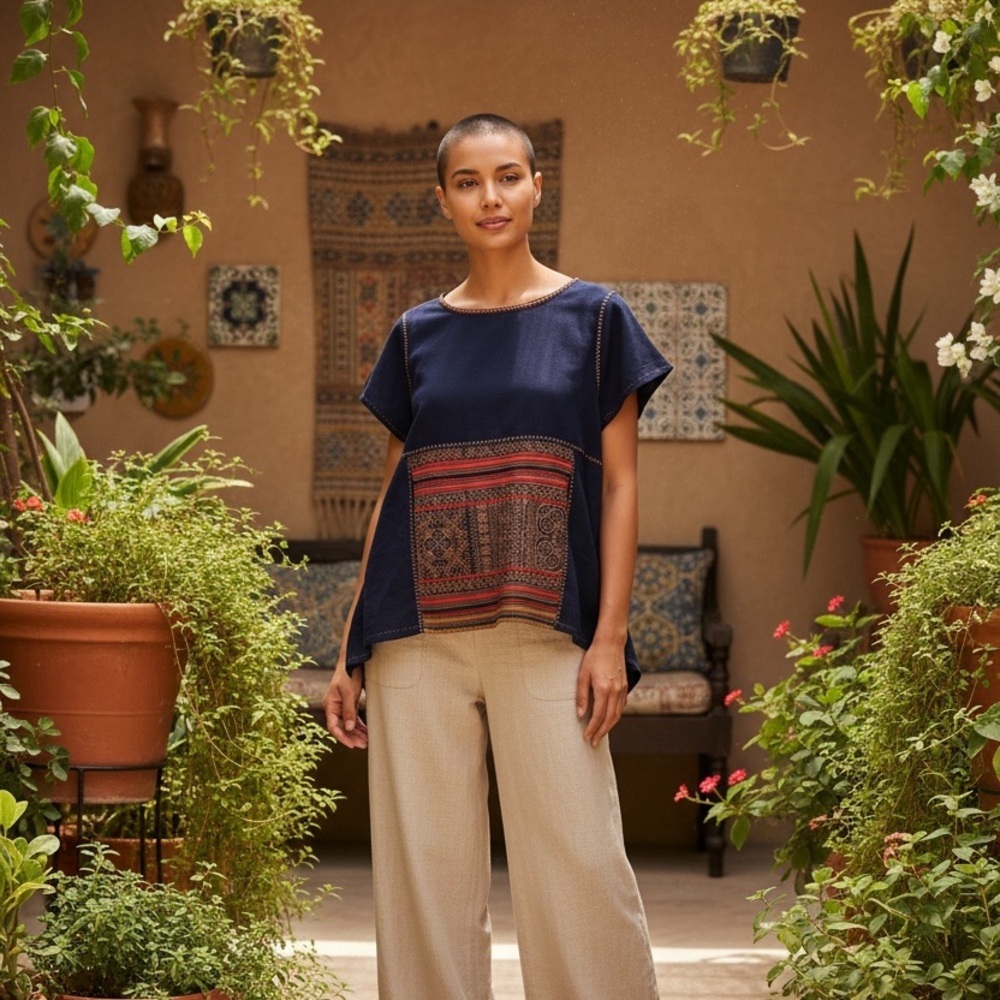 Boho Art-to-Wear Top | Artisan Cotton